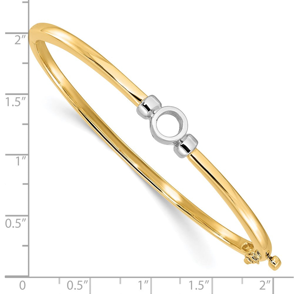 14k Two-tone Holds 1/2 carat 5.0mm Round Stone Hinged Oval Bangle Bracelet Mounting