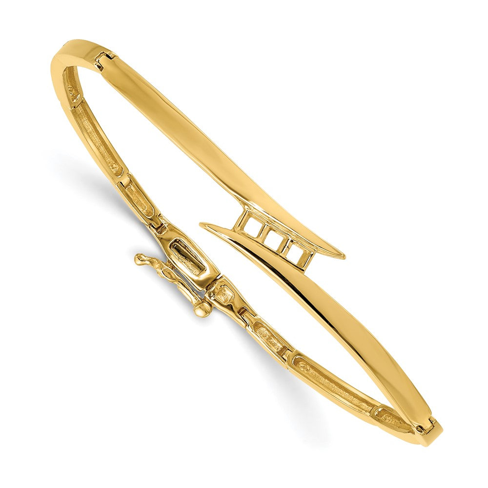 Solid;Casted;Polished;14k Yellow gold;Open back;Hinged;Avail. in 10k yellow gold;Avail. in 18k yellow gold;Avail. in 14k white gold;Avail. in platinum;Safety clasp;No safety bar;Avail. in 10k white gold;Avail. in 18k white gold