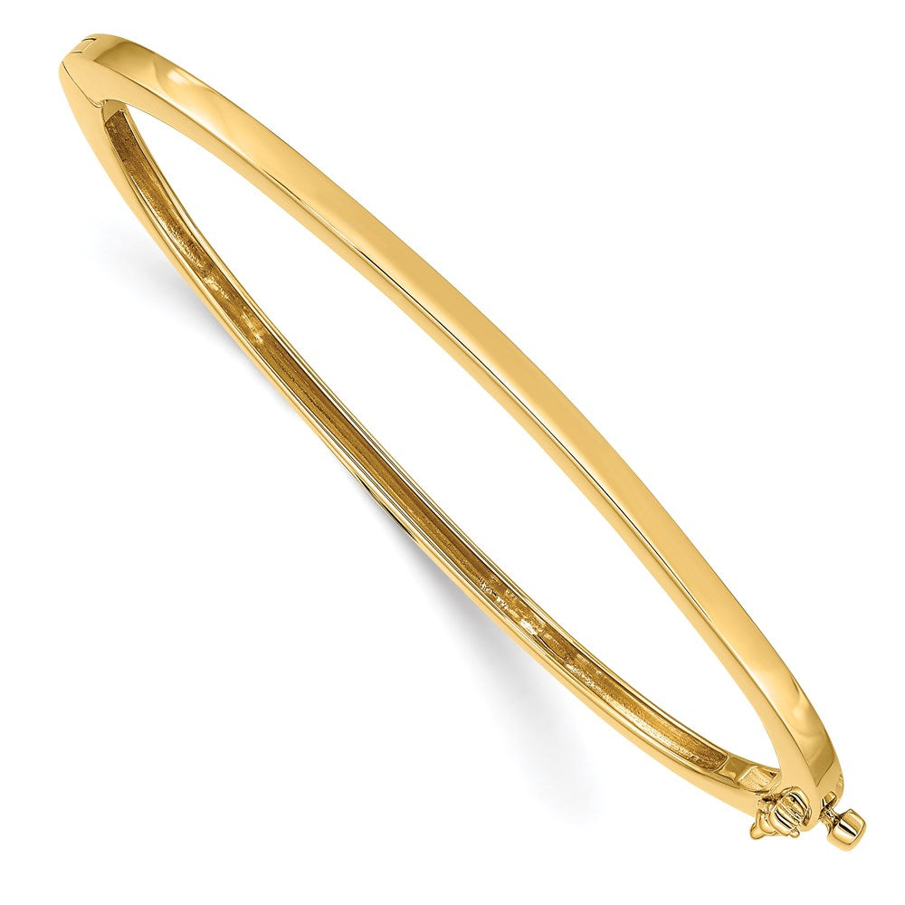 Solid;Casted;Polished;14k Yellow gold;Open back;Hinged;Safety clasp;No safety bar