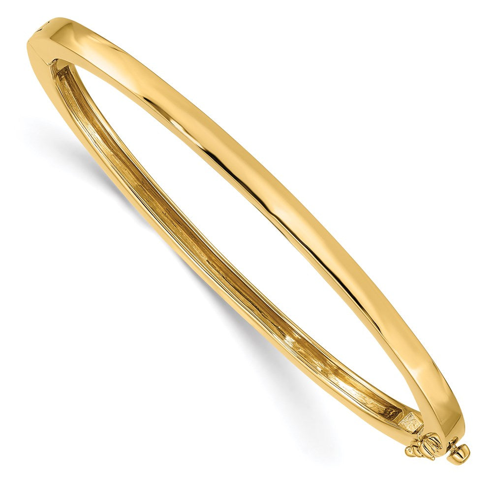 Solid;Casted;Polished;14k Yellow gold;Open back;Hinged;Safety clasp;No safety bar