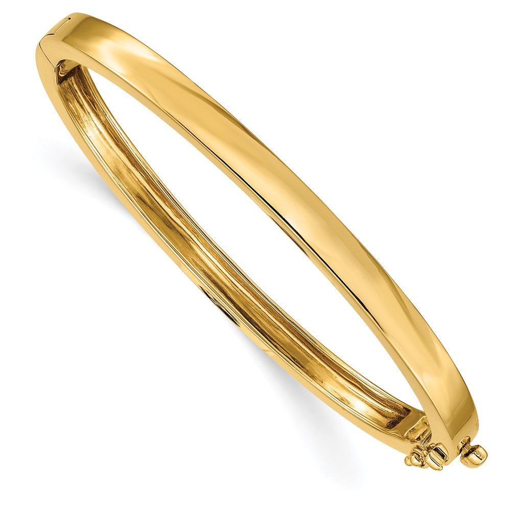 Solid;Casted;Polished;14k Yellow gold;Open back;Hinged;Safety clasp;No safety bar