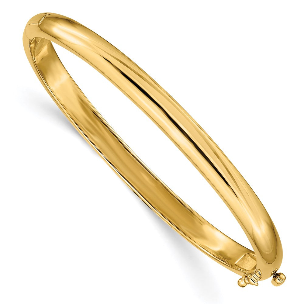 Solid;Casted;Polished;14k Yellow gold;Hinged;Safety clasp;No safety bar