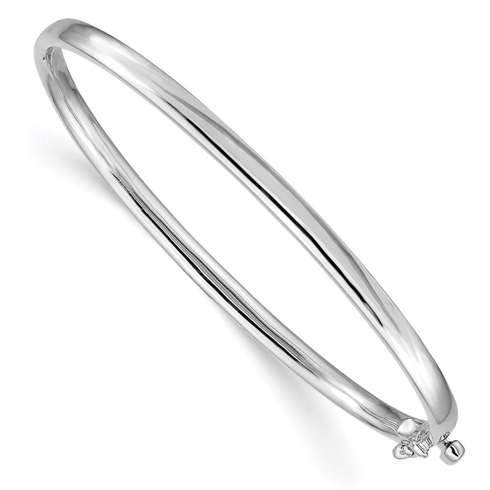 Solid;Casted;Polished;14K White gold;Hinged;Engravable;Safety clasp;No safety bar