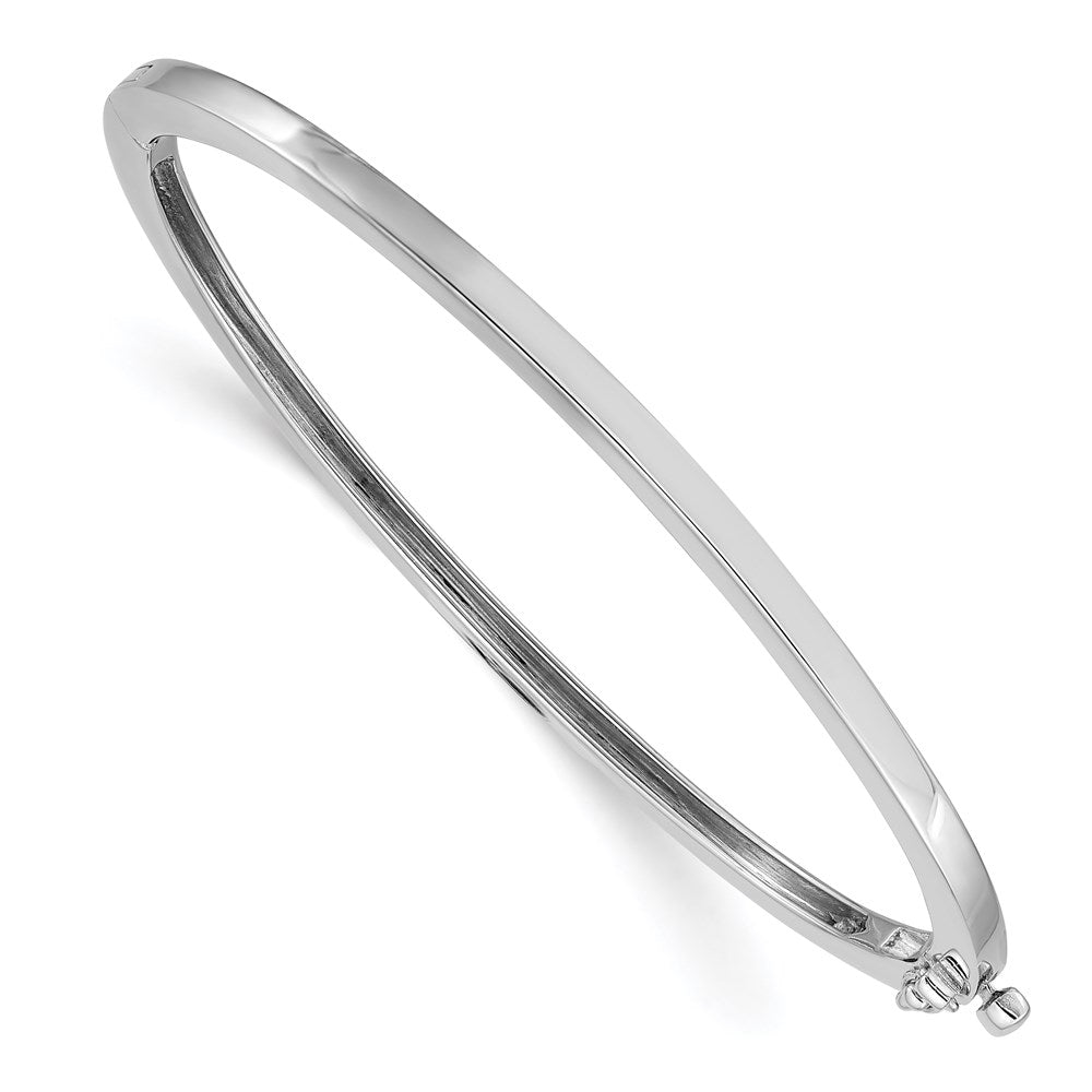 Solid;Casted;Polished;14K White gold;Open back;Hinged;Safety clasp;No safety bar