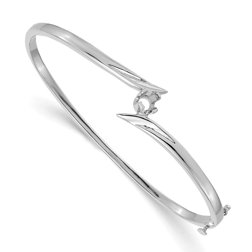 Solid;Casted;Polished;14K White gold;Open back;Hinged;Safety clasp;No safety bar