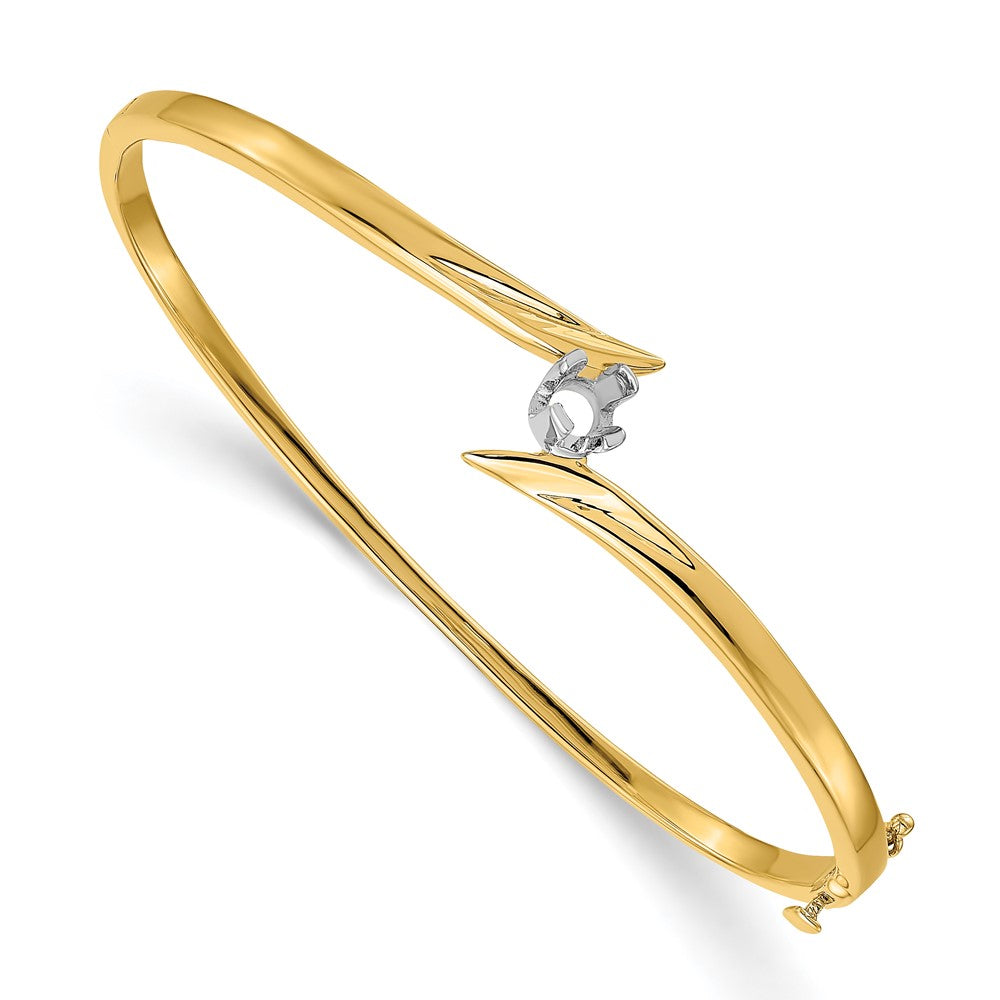 Solid;Casted;Polished;14K Two-tone;Open back;Hinged;Avail. in 14k yellow gold;Safety clasp;No safety bar