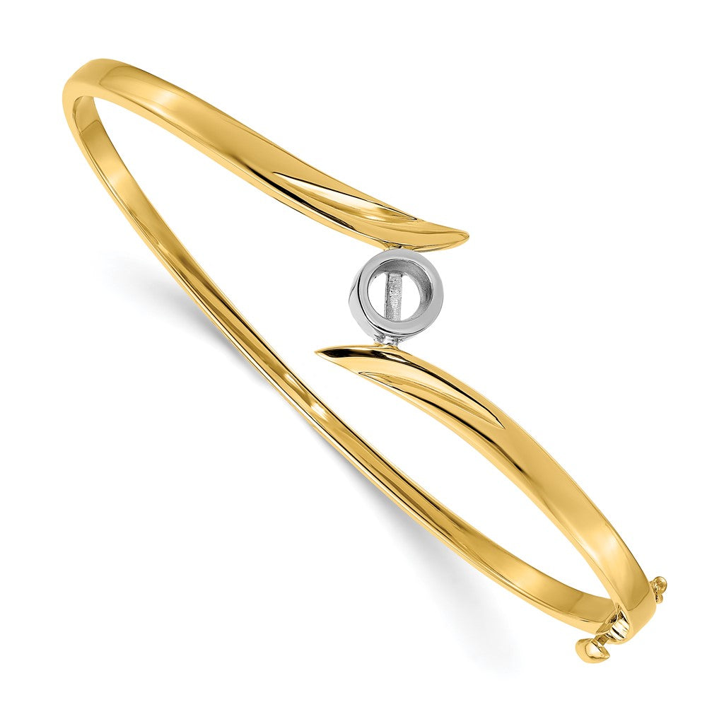 Solid;Casted;Polished;14K Two-tone;Open back;Hinged;Avail. in 14k yellow gold;Safety clasp;No safety bar