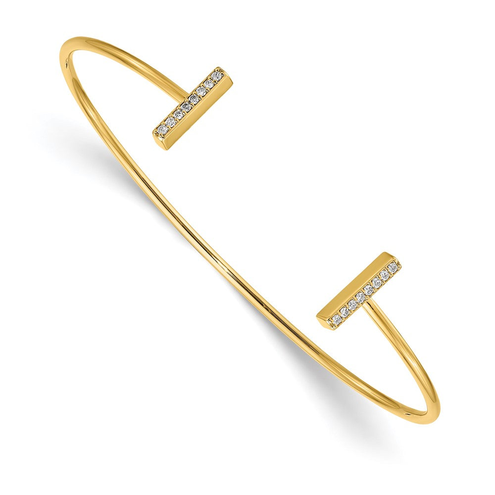 Solid;Polished;14k Yellow gold;Diamond;Cuff;A quality