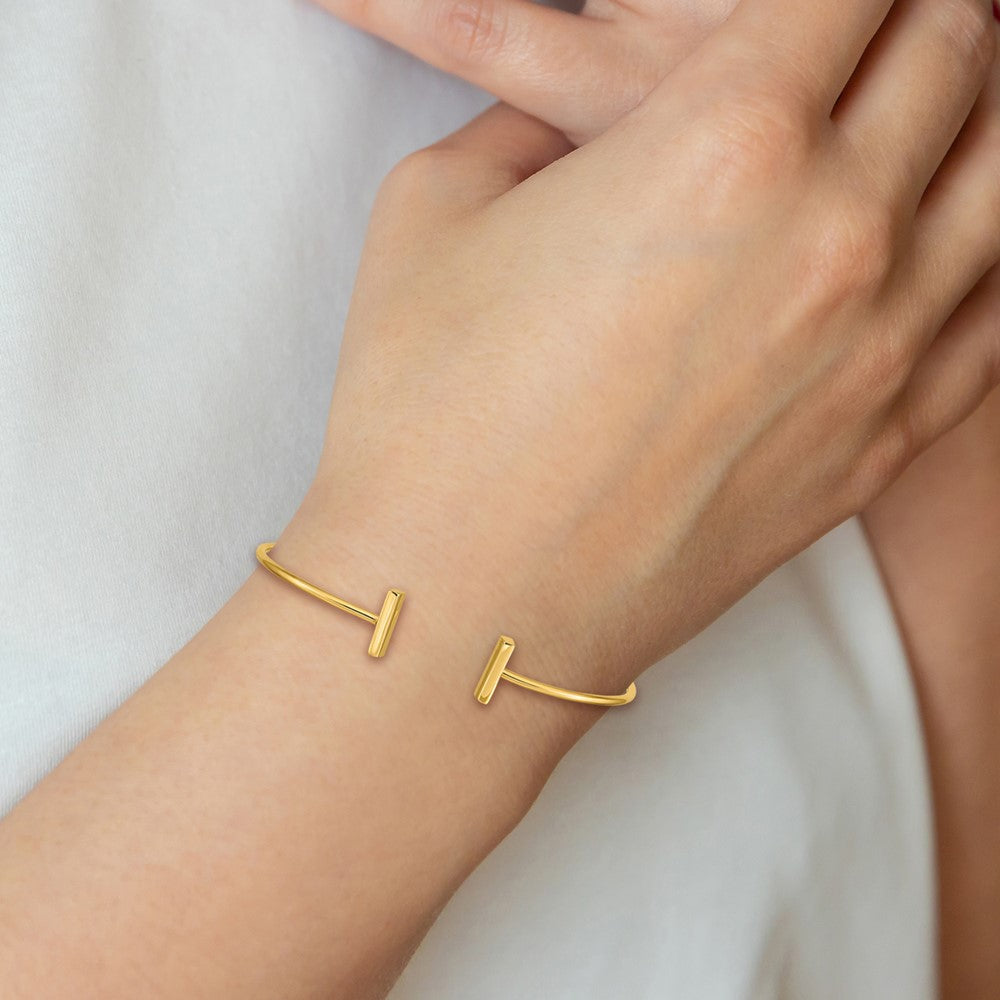 14k Polished Bar Cuff 2.00mm Flexible Oval Bangle Bracelet