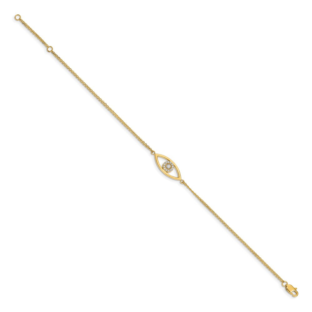14k Complete AA Diamond Evil Eye 2-Strand 7 inch Bracelet with 1 inch Extender