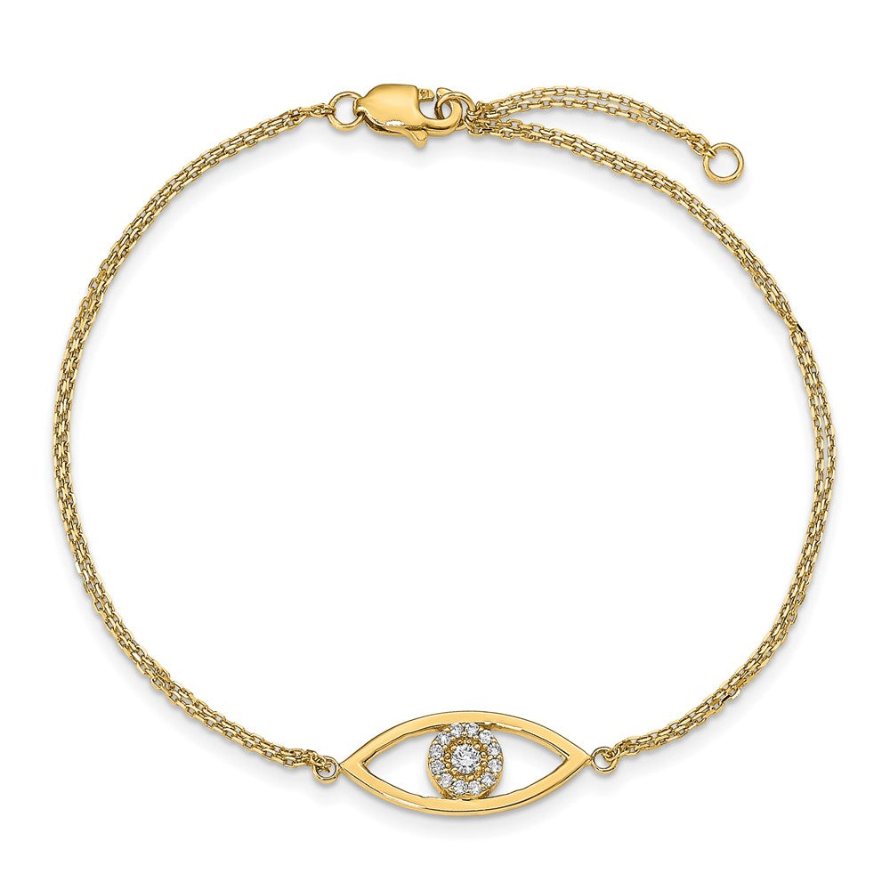 14k Complete AA Diamond Evil Eye 2-Strand 7 inch Bracelet with 1 inch Extender