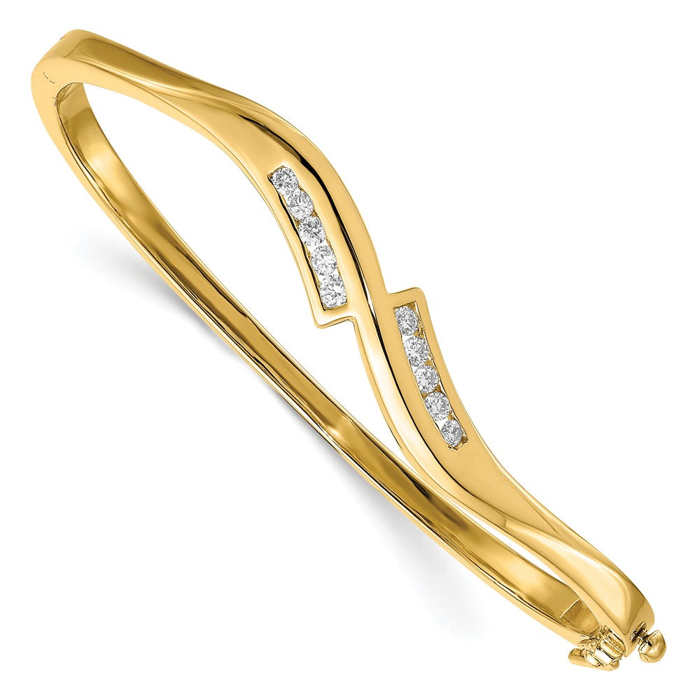 Casted;Polished;14k Yellow gold;Hinged;Genuine;Diamond;Avail. in 14k white gold;Safety clasp;No safety bar;AA quality