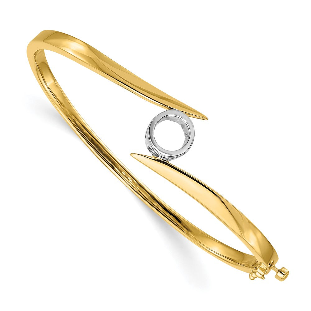 14k Two-tone Holds 1 carat 6.5mm Round Stone Hinged Oval Bangle Bracelet Mounting