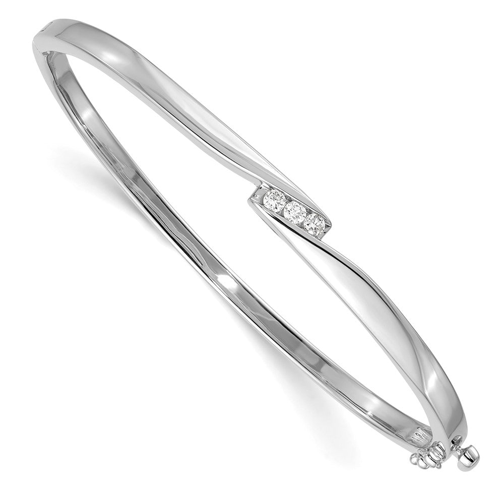 Solid;Casted;Polished;14K White gold;Hinged;Genuine;Diamond;Safety clasp;No safety bar;AA quality