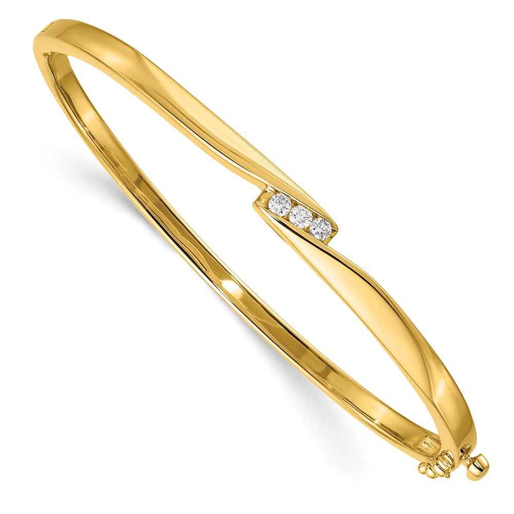 Solid;Casted;Polished;14k Yellow gold;Hinged;Genuine;Diamond;Avail. in 14k white gold;Safety clasp;No safety bar;AA quality