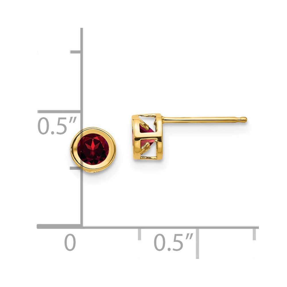 14k 4mm Round Bezel January/Garnet Post Earrings