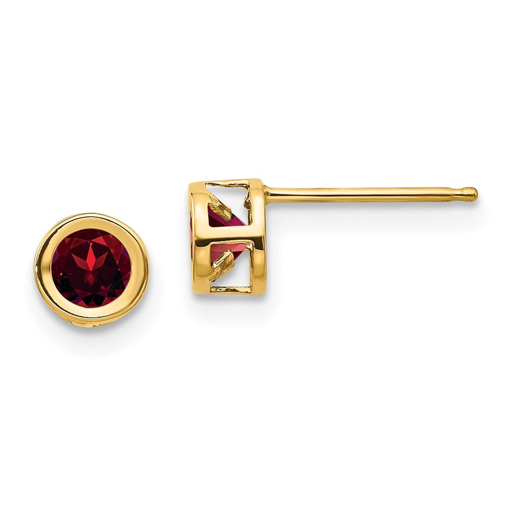 14k Yellow gold;Post;Genuine;Garnet;Bezel