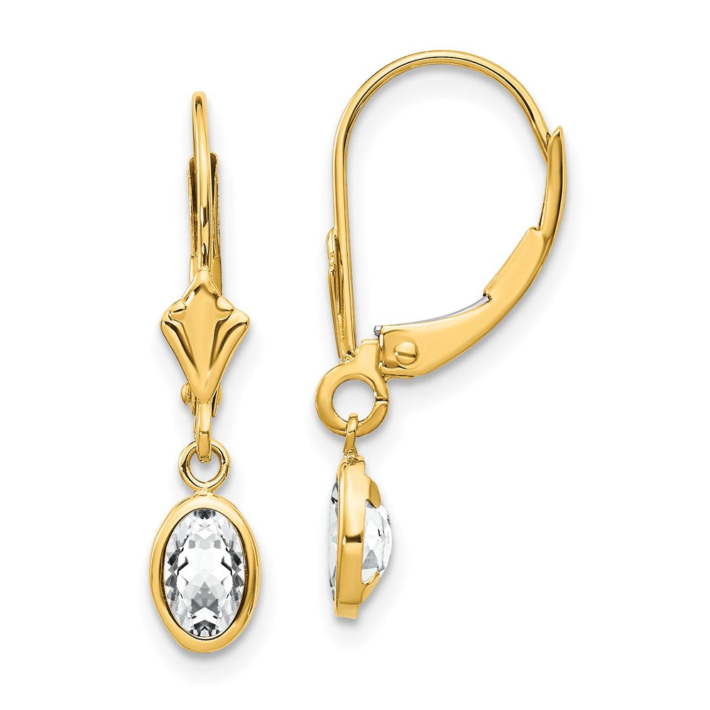 Polished;14k Yellow gold;Leverback;Genuine;Bezel;Oval
