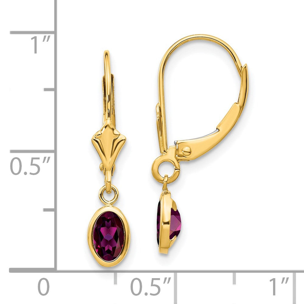 14k 6x4 Oval Bezel June/Rhodolite Garnet Leverback Earrings