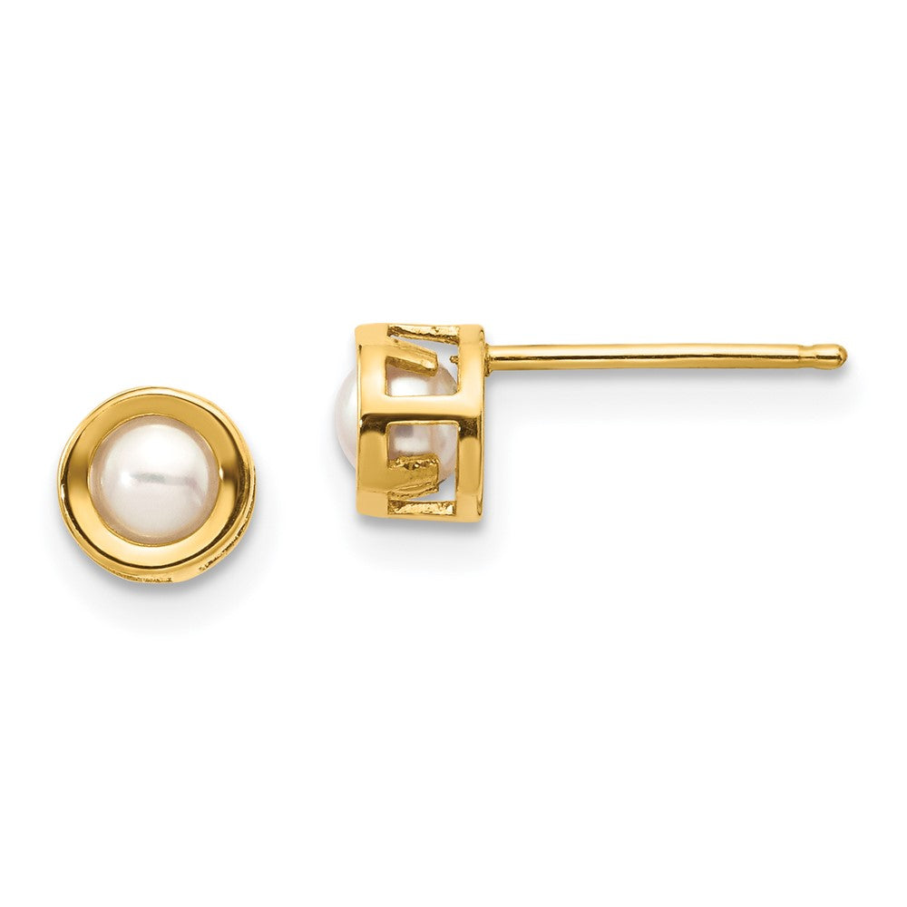 14k Yellow gold;Post;Freshwater cultured pearl;Bezel