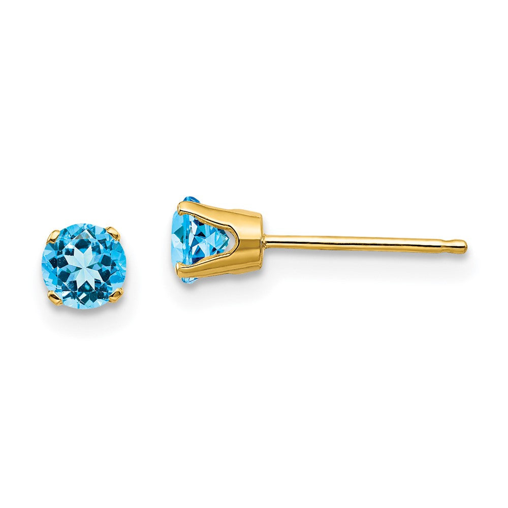 14k Yellow gold;Post;Genuine;Blue topaz
