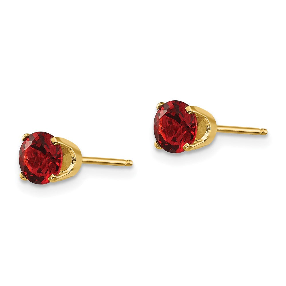14k 5mm Round Garnet Earrings - January