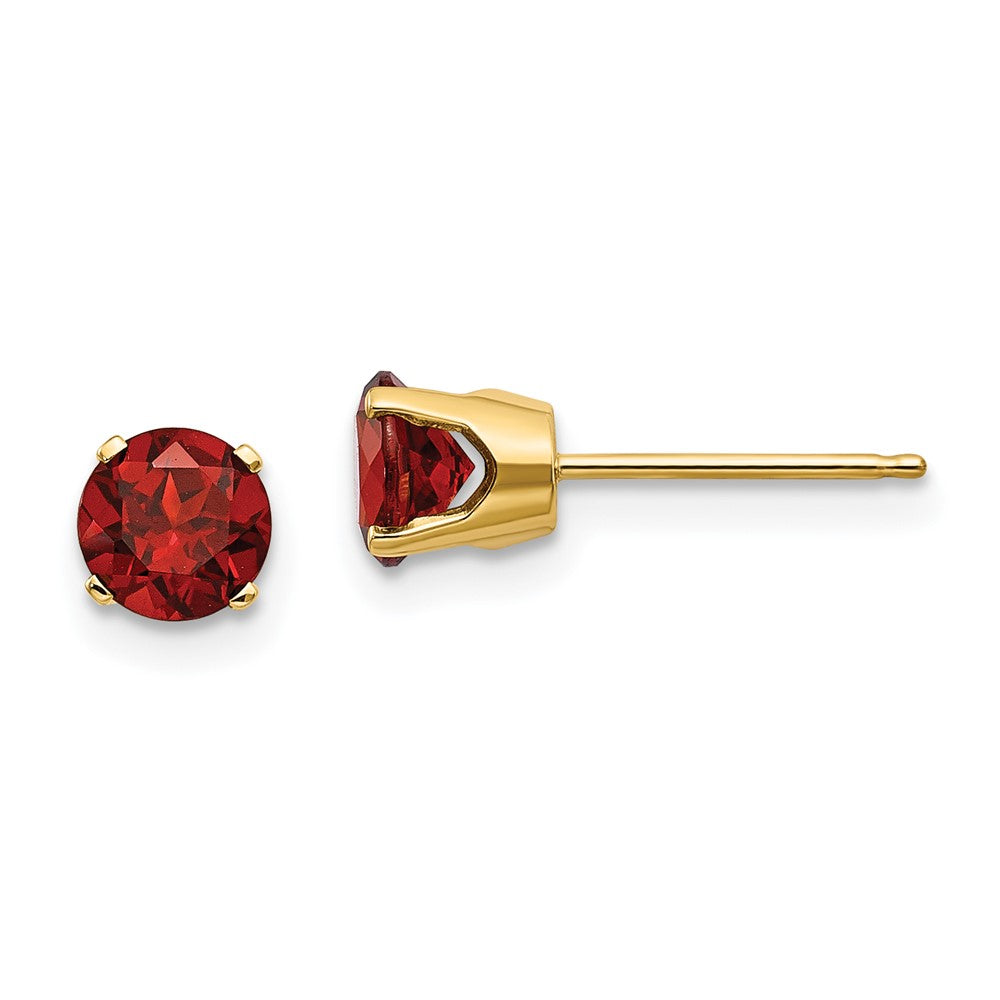 14k Yellow gold;Post;Genuine;Garnet