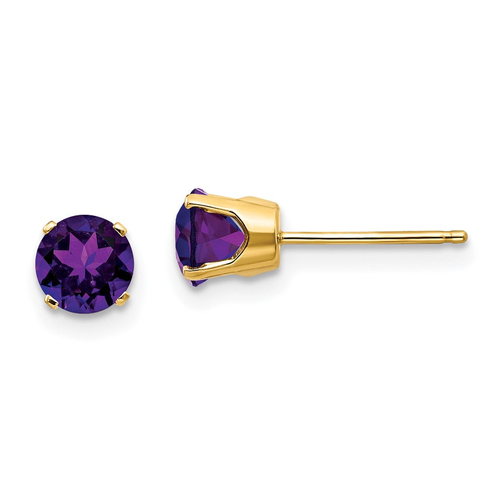 14k Yellow gold;Post;Genuine;Amethyst