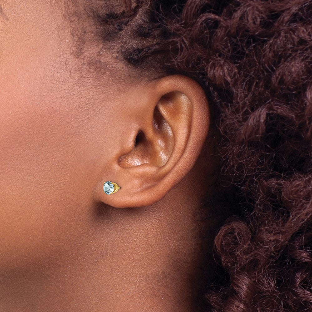 14k 5mm Round Aquamarine Earrings - March