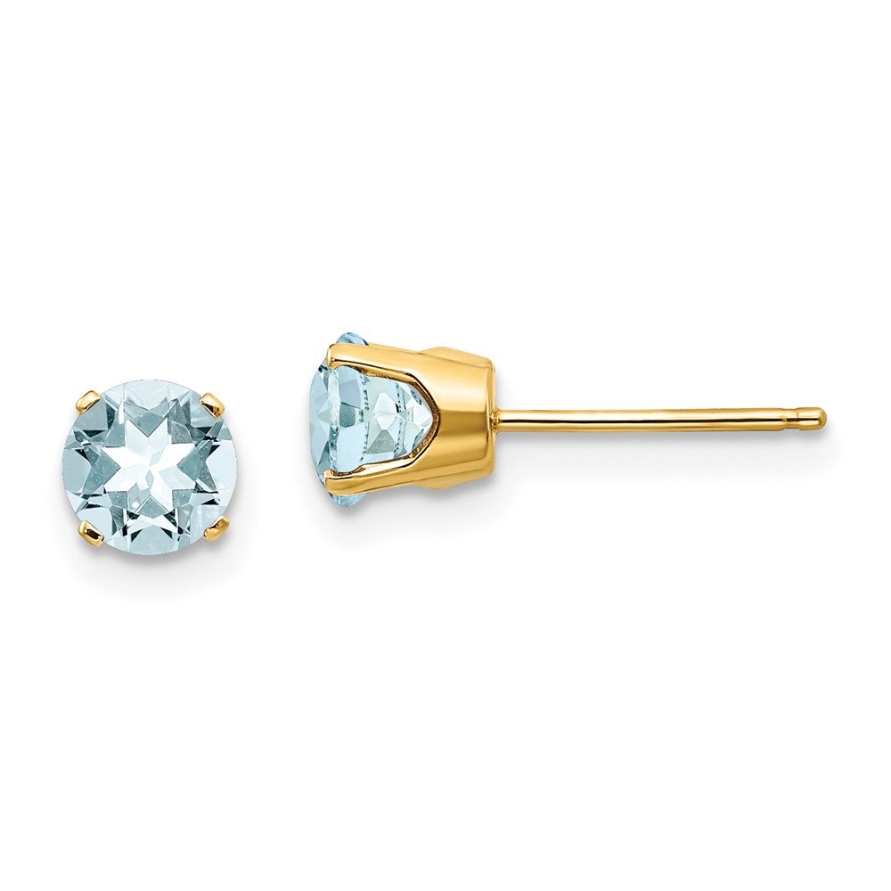 14k Yellow gold;Post;Genuine;Aquamarine