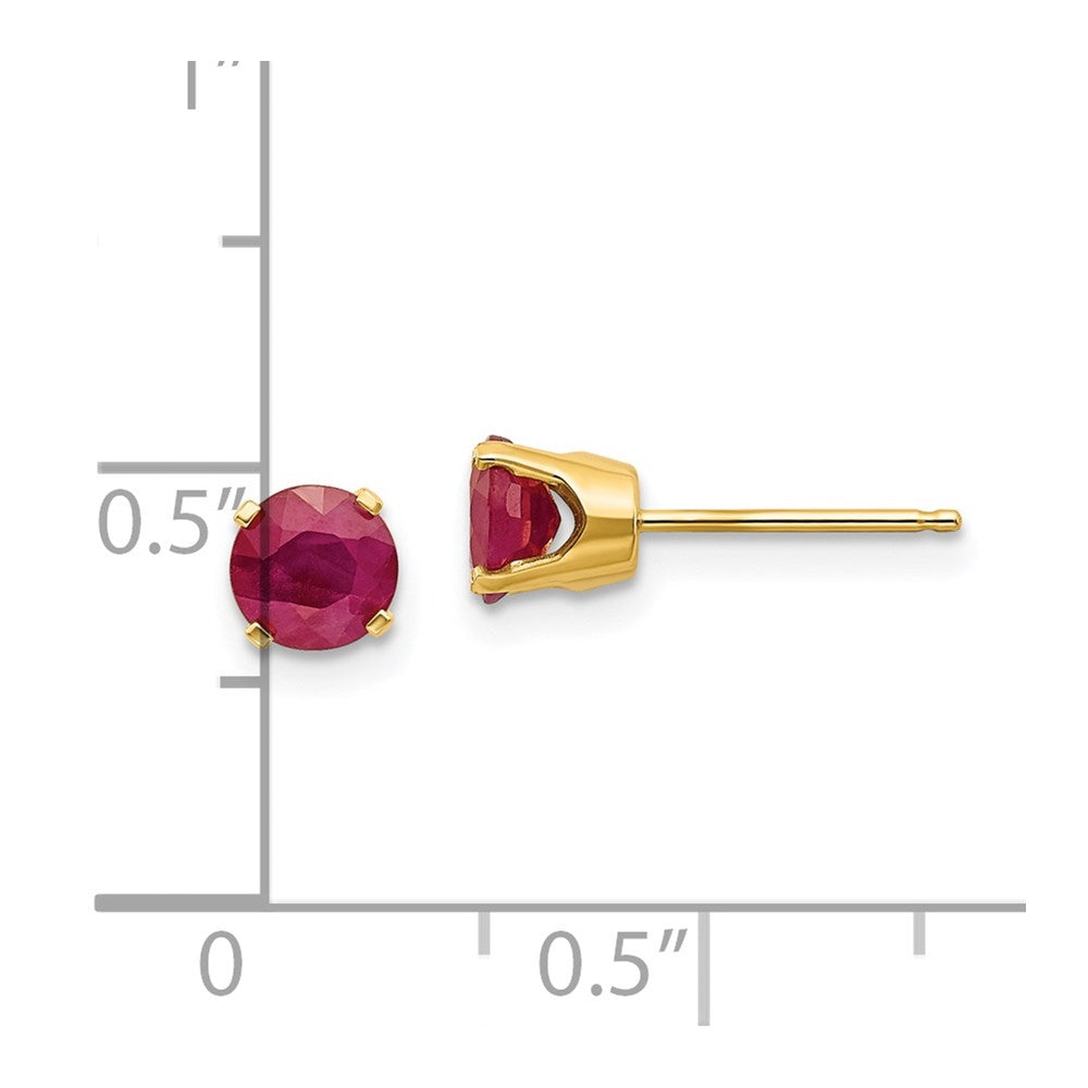14k 5mm Round Ruby Earrings - July