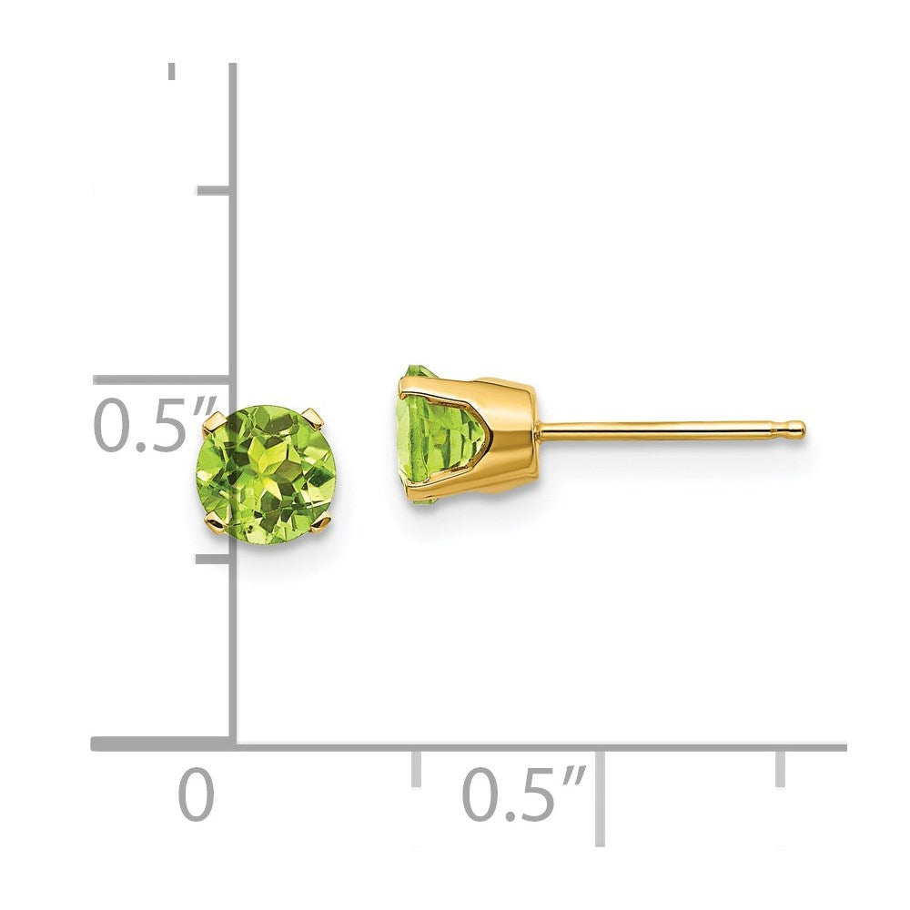 14k 5mm Round Peridot Earrings - August