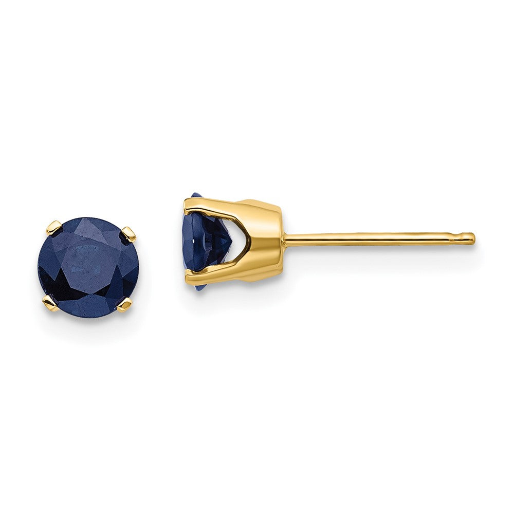 14k Yellow gold;Post;Genuine;Sapphire