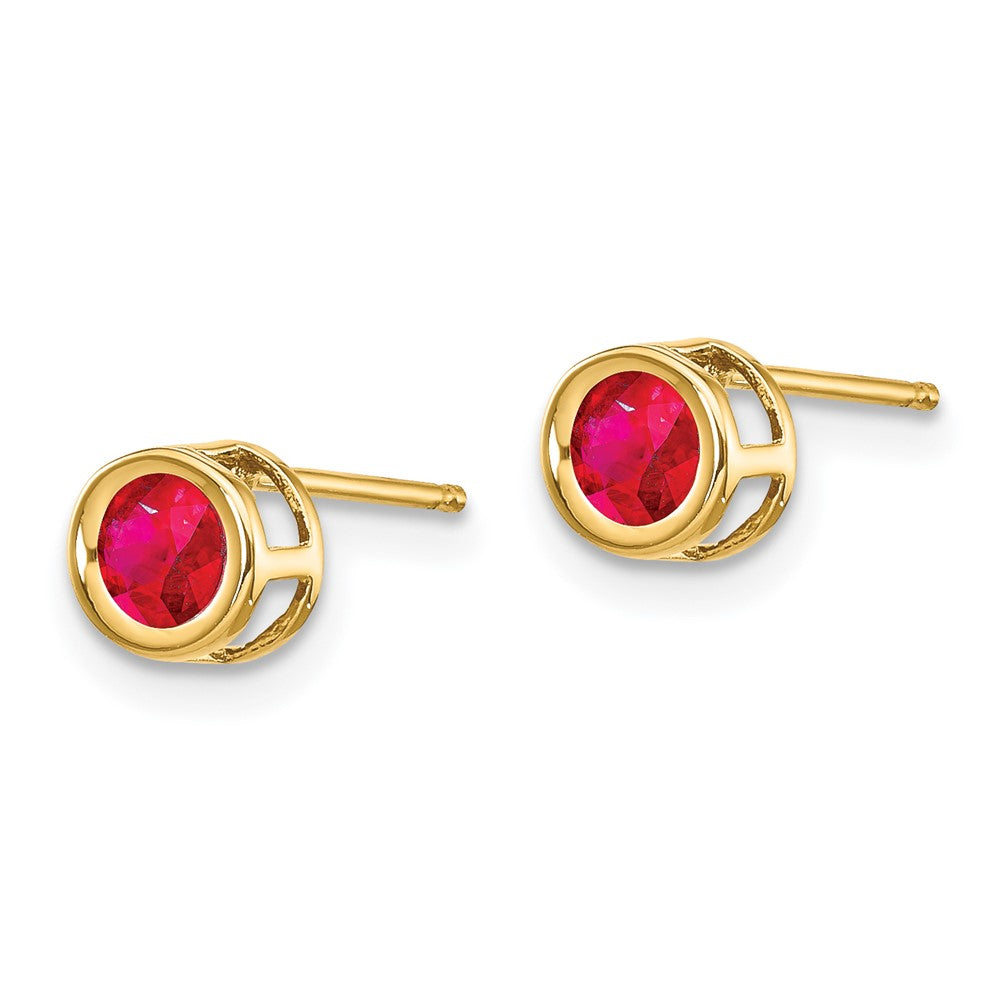 14k 4mm Round Bezel July/Ruby Post Earrings