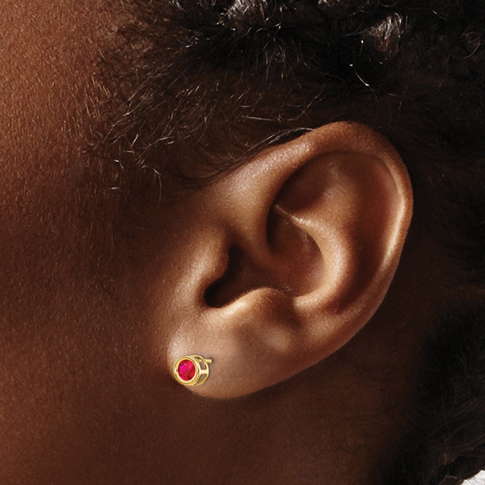 14k 4mm Round Bezel July/Ruby Post Earrings