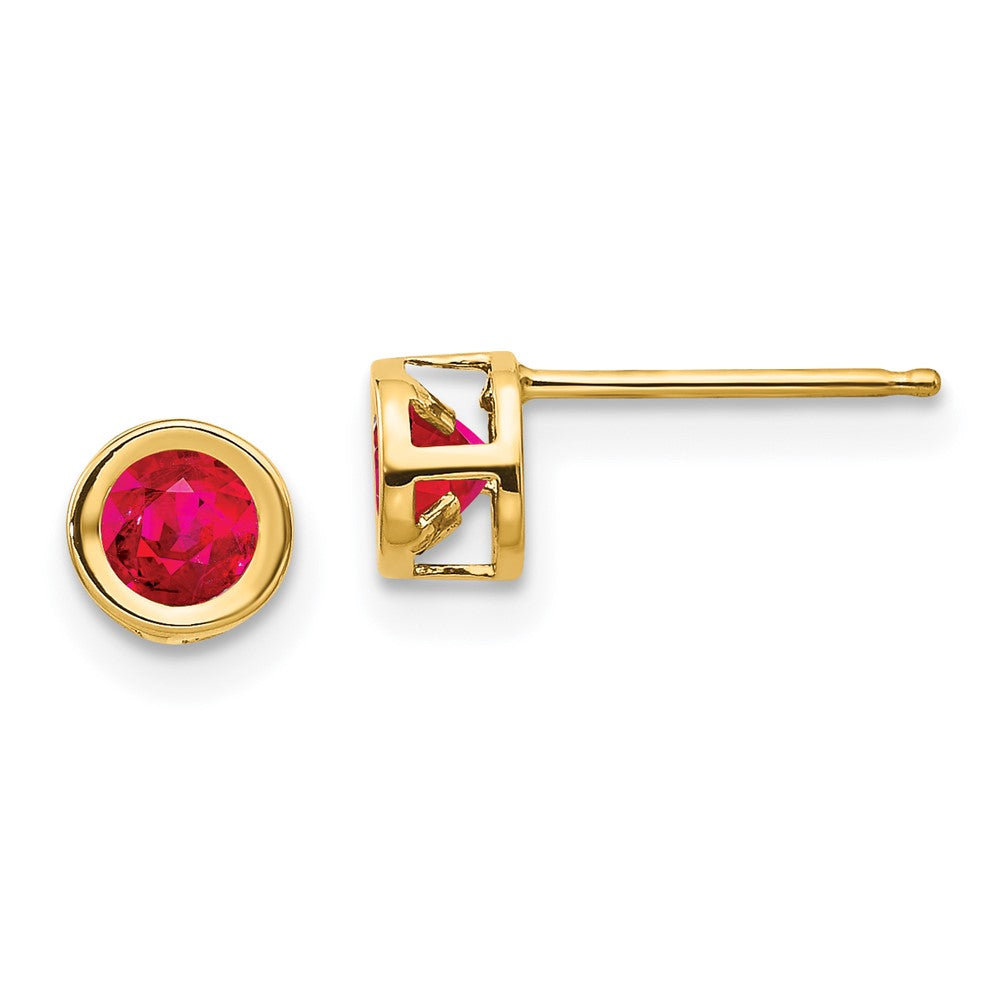 14k Yellow gold;Post;Genuine;Ruby;Bezel
