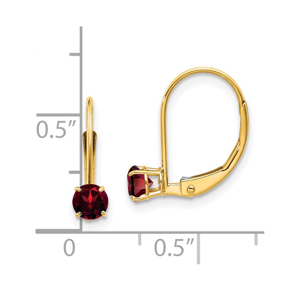 14k 4mm Round January/Garnet Leverback Earrings