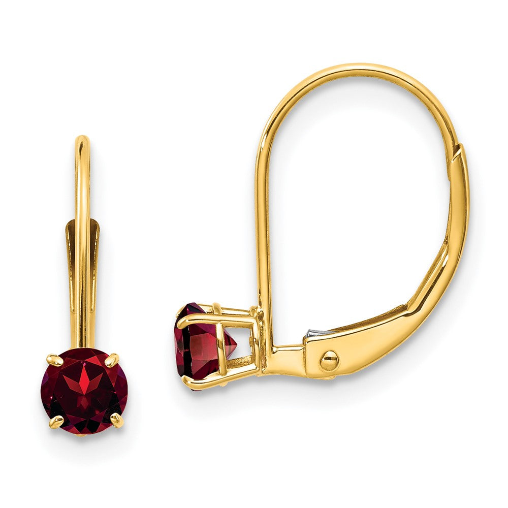 Polished;14k Yellow gold;Leverback;Genuine;Garnet