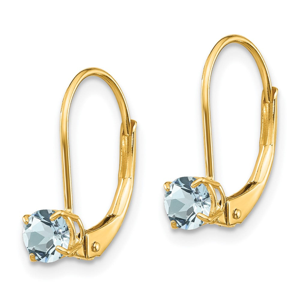14k 4mm Round March/Aquamarine Leverback Earrings