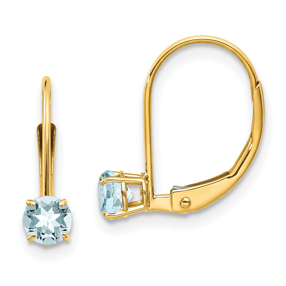 Polished;14k Yellow gold;Leverback;Genuine;Aquamarine