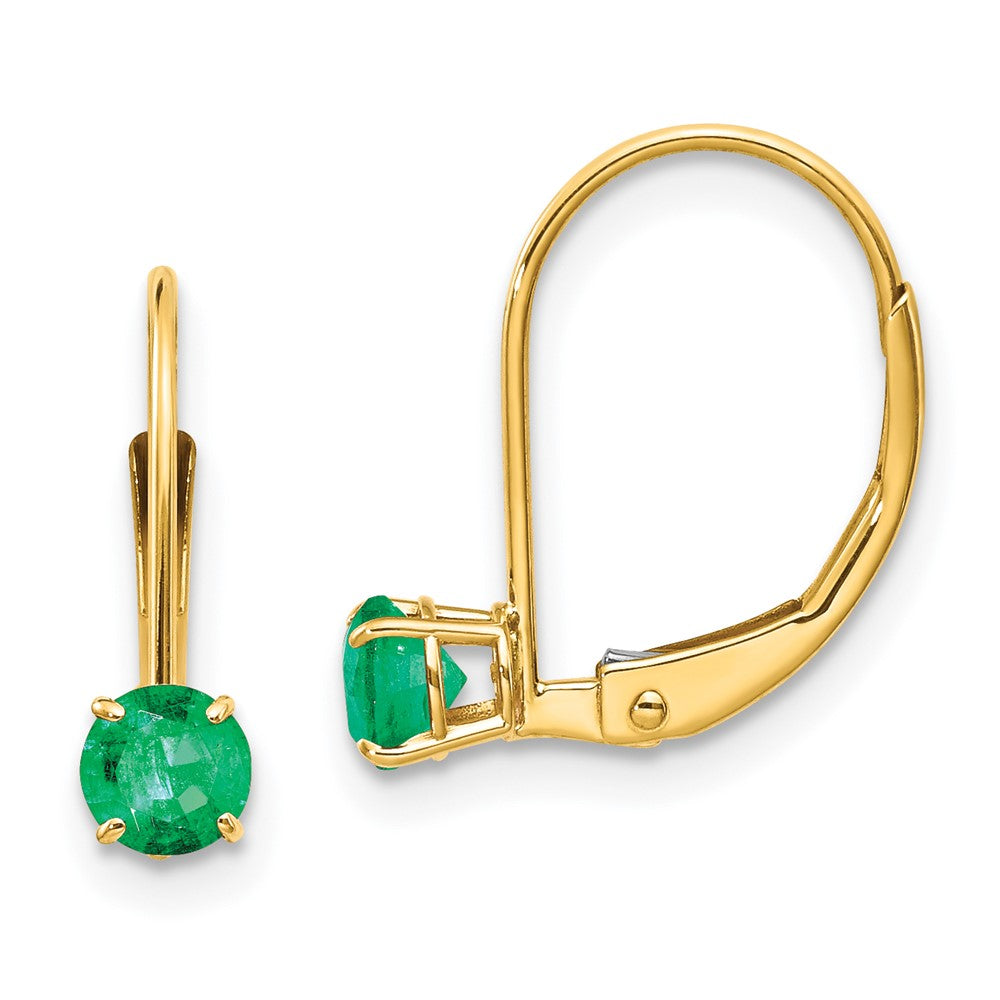 Polished;14k Yellow gold;Leverback;Genuine;Emerald