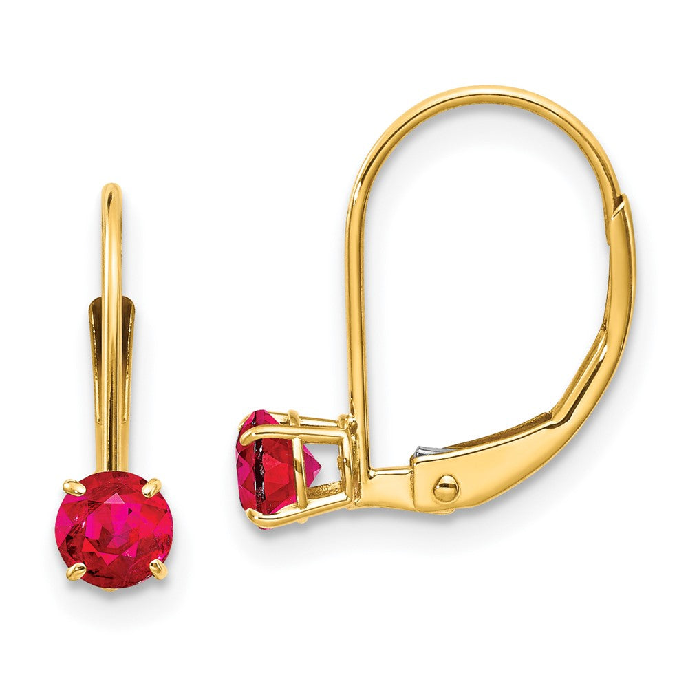 Polished;14k Yellow gold;Leverback;Genuine;Ruby