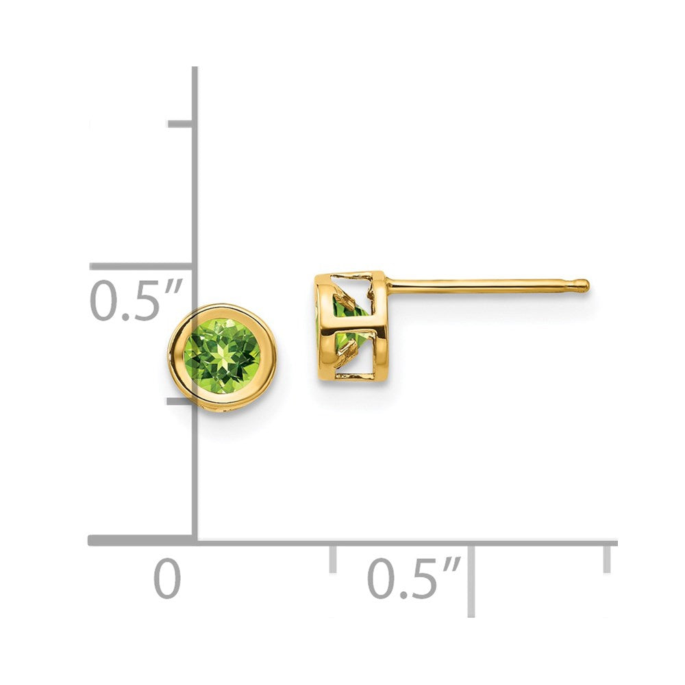 14k 4mm Round Bezel August/Peridot Post Earrings