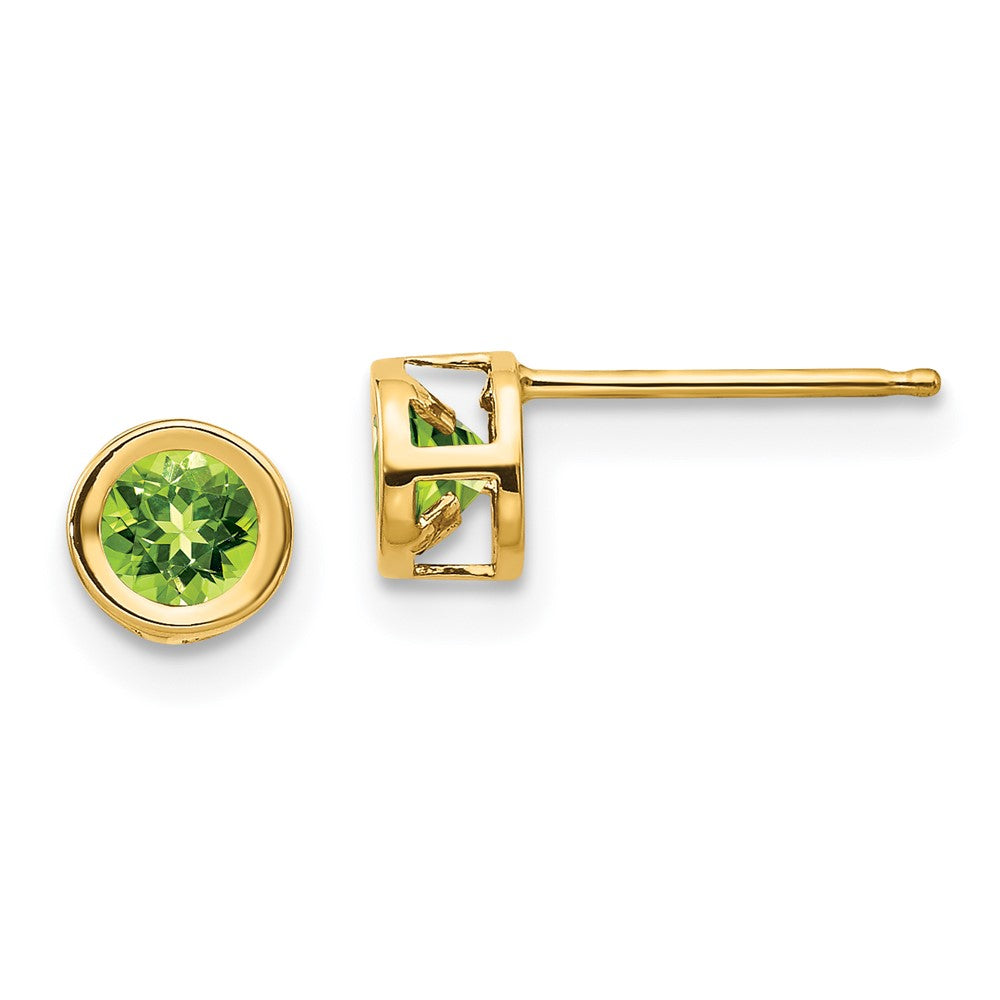 14k Yellow gold;Post;Genuine;Peridot;Bezel