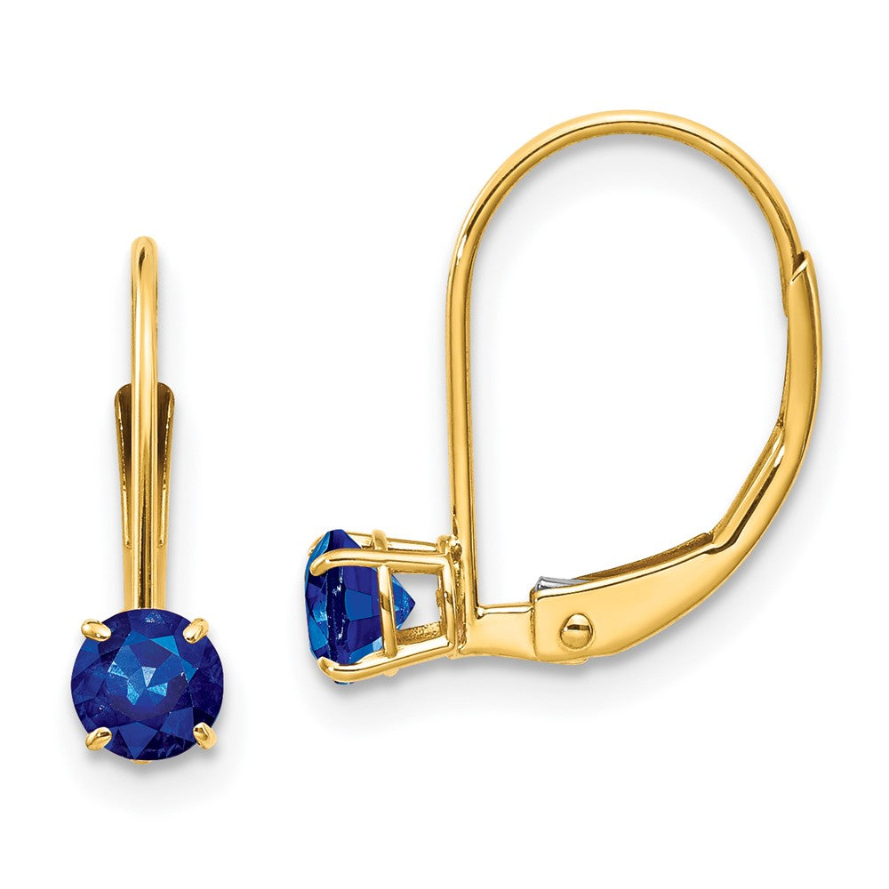 Polished;14k Yellow gold;Leverback;Genuine;Sapphire