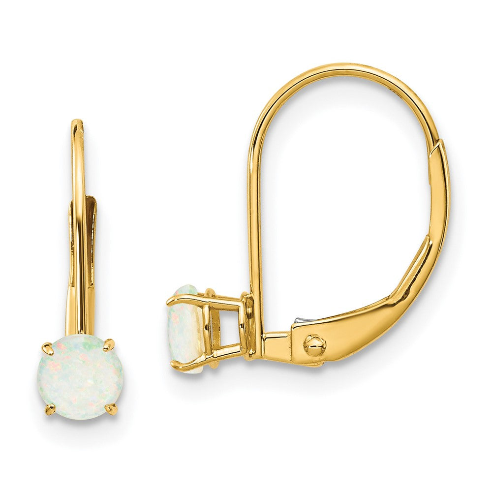 Polished;14k Yellow gold;Leverback;Genuine;Opal
