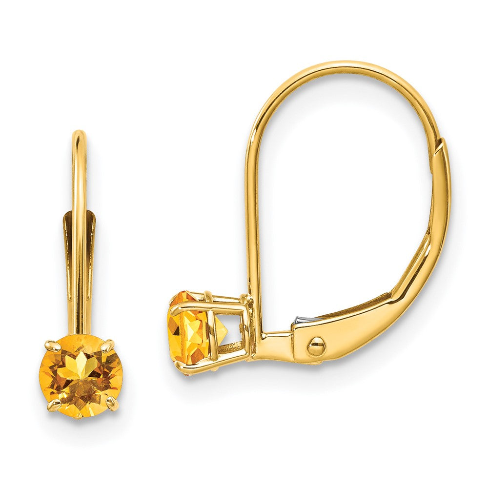 Polished;14k Yellow gold;Leverback;Genuine;Citrine