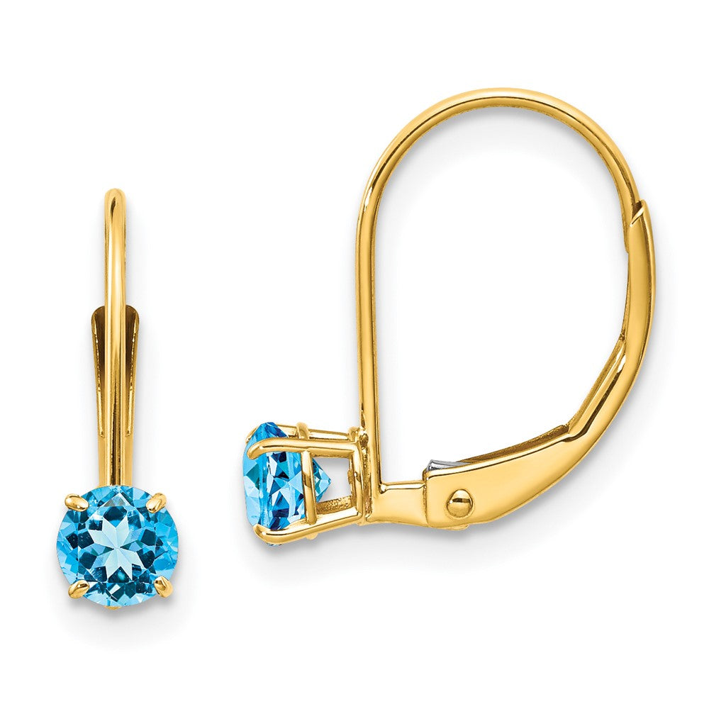 Polished;14k Yellow gold;Leverback;Genuine;Blue topaz