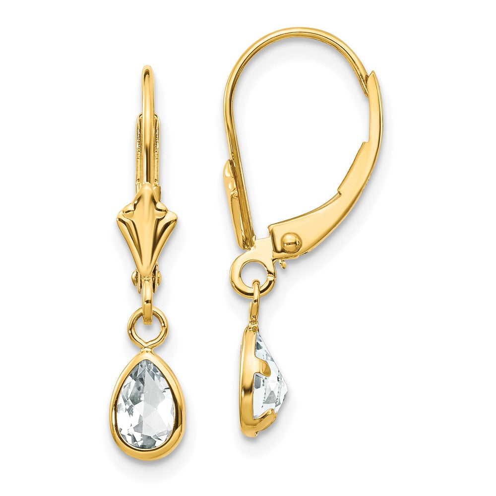 Polished;14k Yellow gold;Leverback;Genuine;Bezel;Pear
