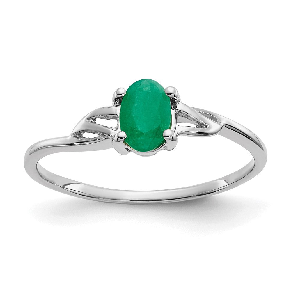 Polished;14K White gold;Genuine;Emerald